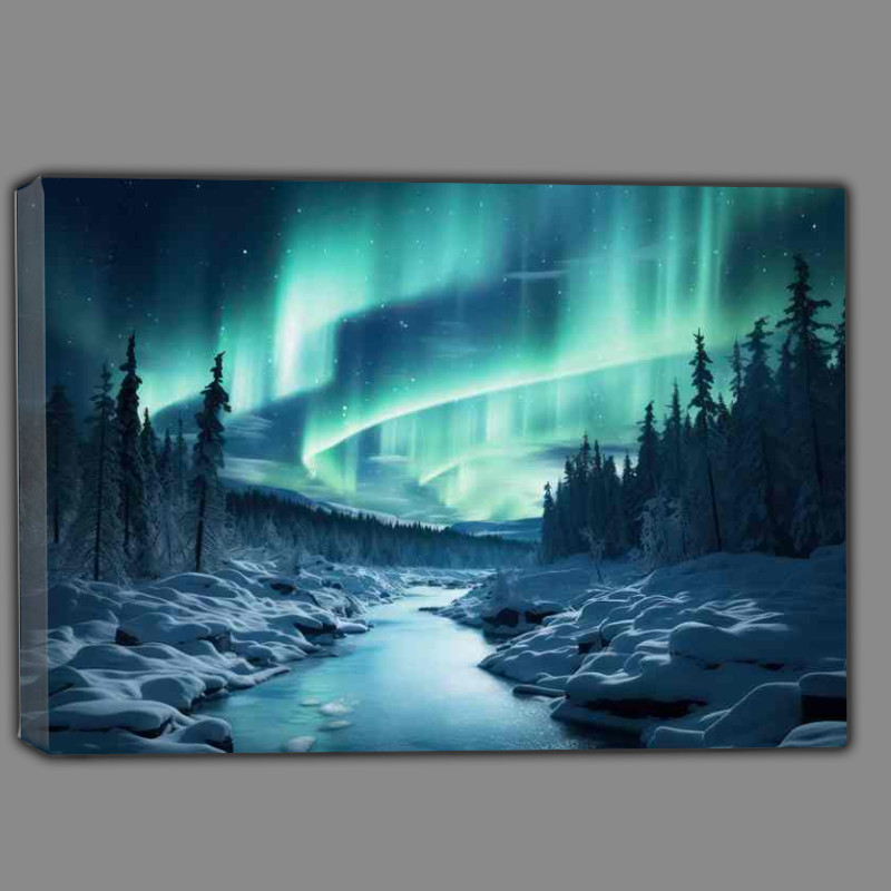 Buy Canvas : (The Art of Nature Snow Trees Lit by Aurora)