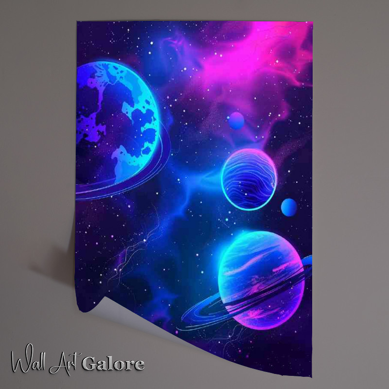 Buy Unframed Poster : (Neon blue and purple planets)