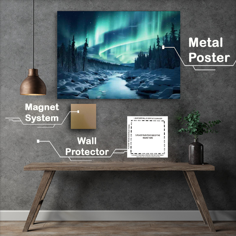 Buy Metal Poster : (The Art of Nature Snow Trees Lit by Aurora)