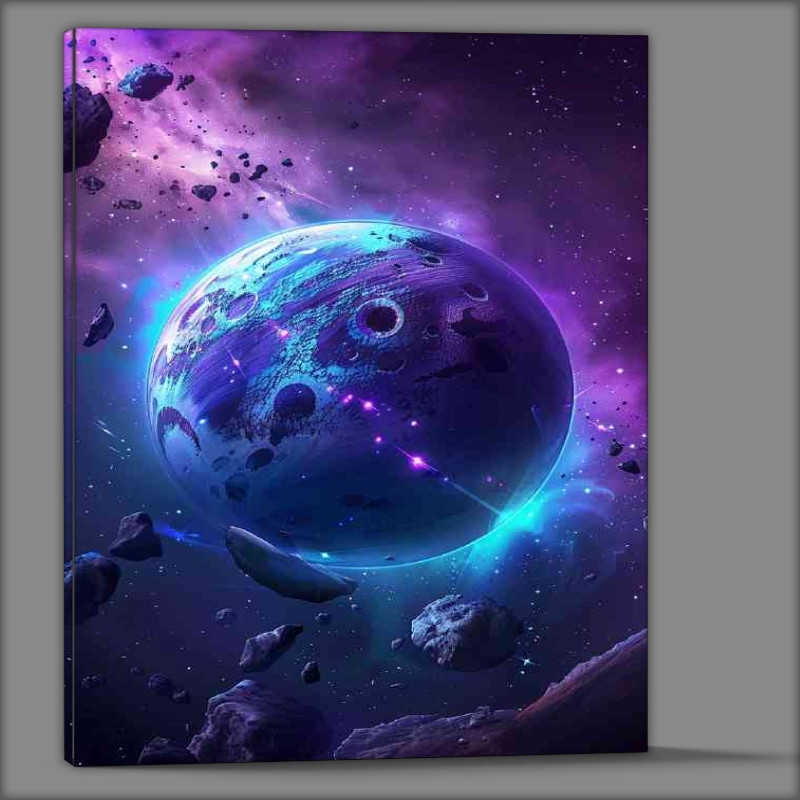 Buy Canvas : (Planet purple and blue surrounded by rocks)