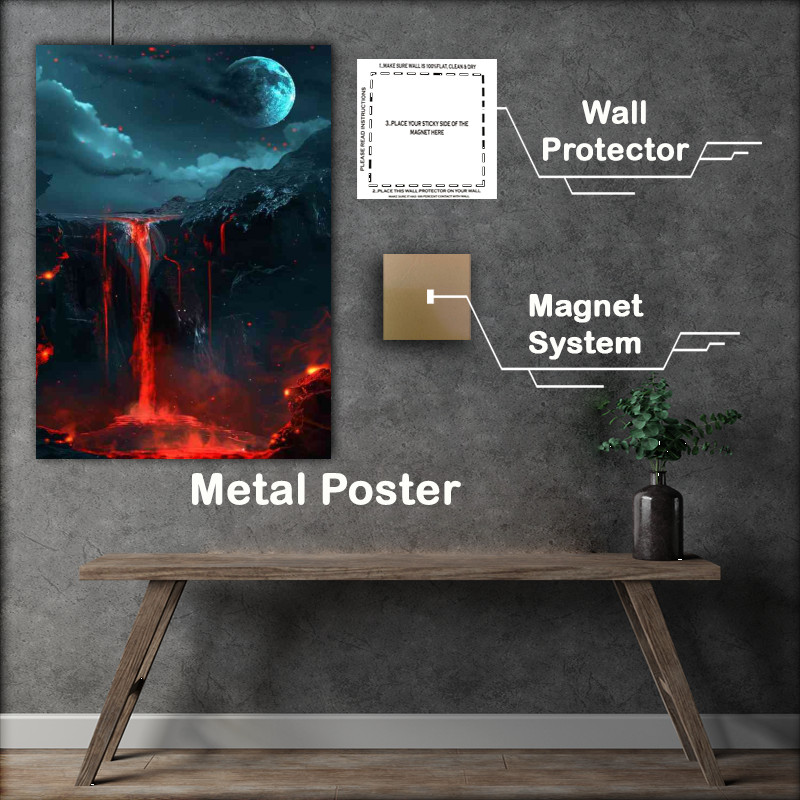 Buy Metal Poster : (Planet with red glowing lava waterfalls)