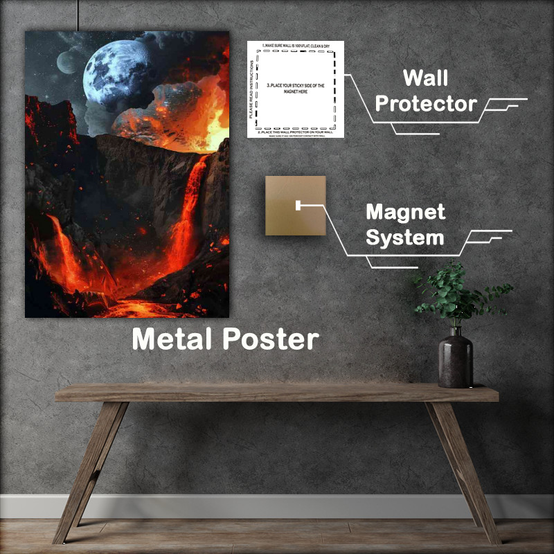 Buy Metal Poster : (Planet with red lava waterfalls)