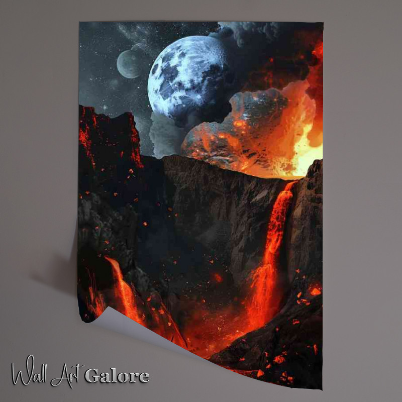 Buy Unframed Poster : (Planet with red lava waterfalls)