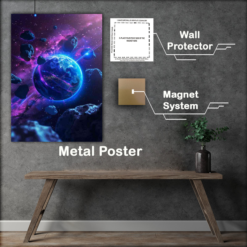 Buy Metal Poster : (Planet with space rocks)