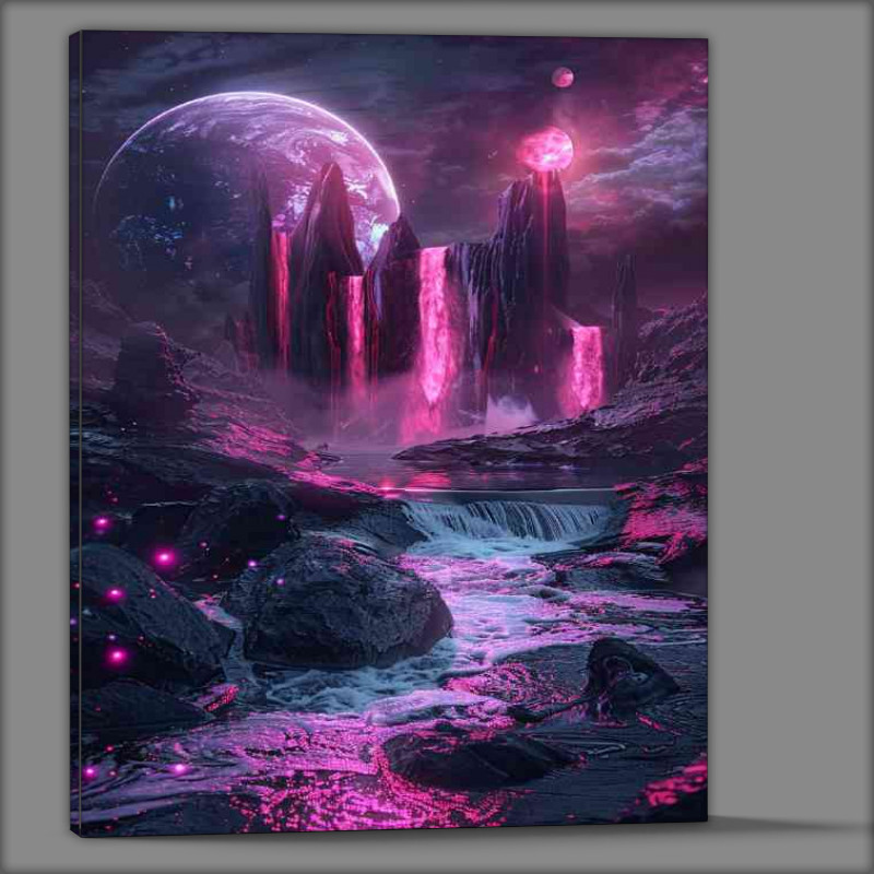 Buy Canvas : (Planet with_red and pink neon waterfalls)
