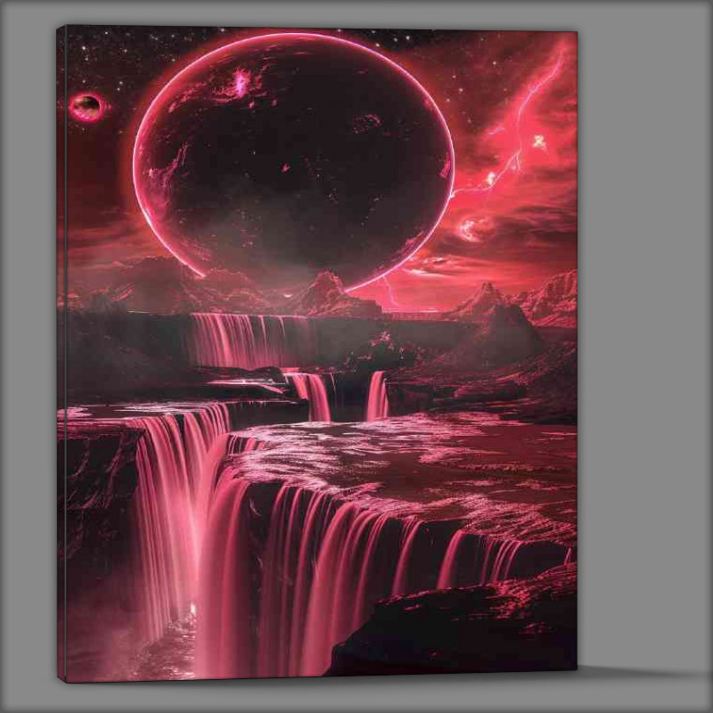Buy Canvas : (Red and pink waterfall with full moon)