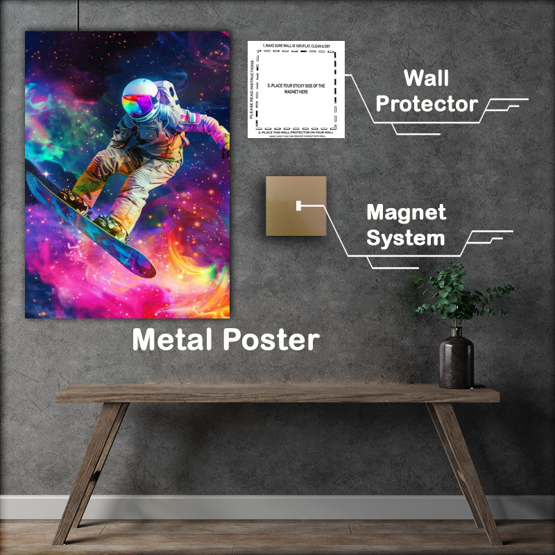 Buy Metal Poster : (Snowboader flying in the night glows)