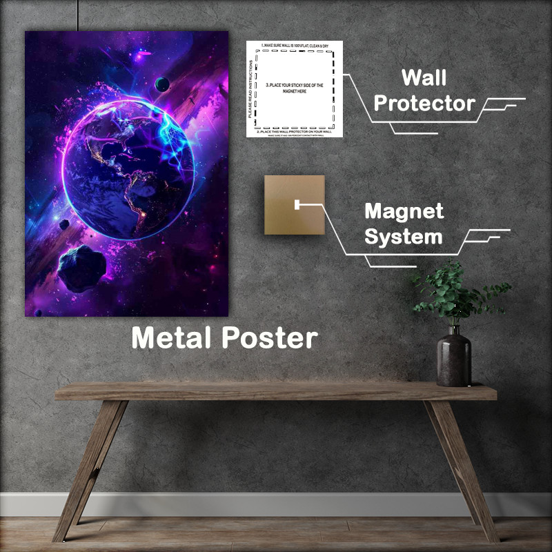 Buy Metal Poster : (The planet with meteor rocks)