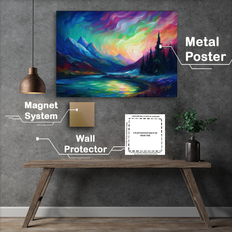 Buy Metal Poster : (The Enchanting Bond of reflections and Auroras lights)