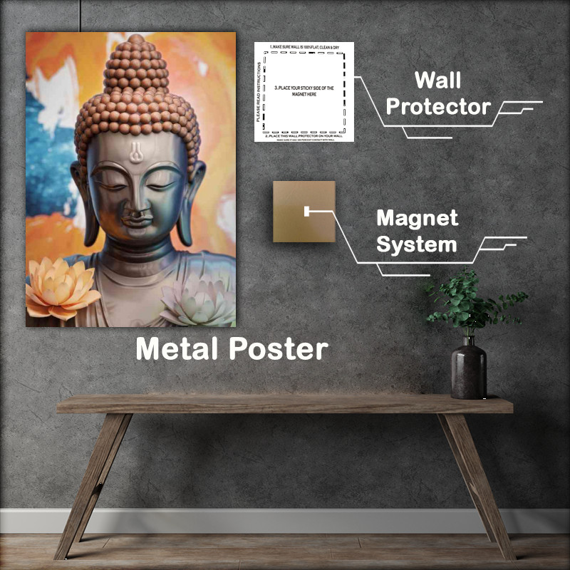 Buy Metal Poster : (Calm Buddha face and flowers)
