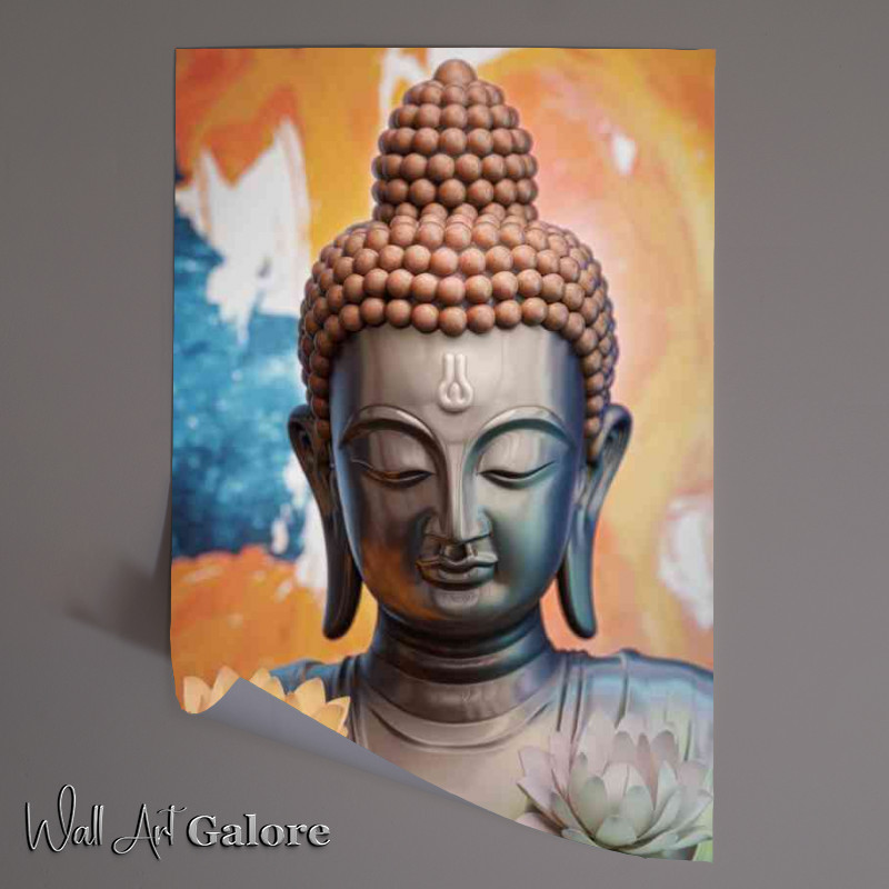 Buy Unframed Poster : (Calm Buddha face and flowers)