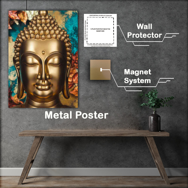Buy Metal Poster : (Golden buddha head with a serene look)