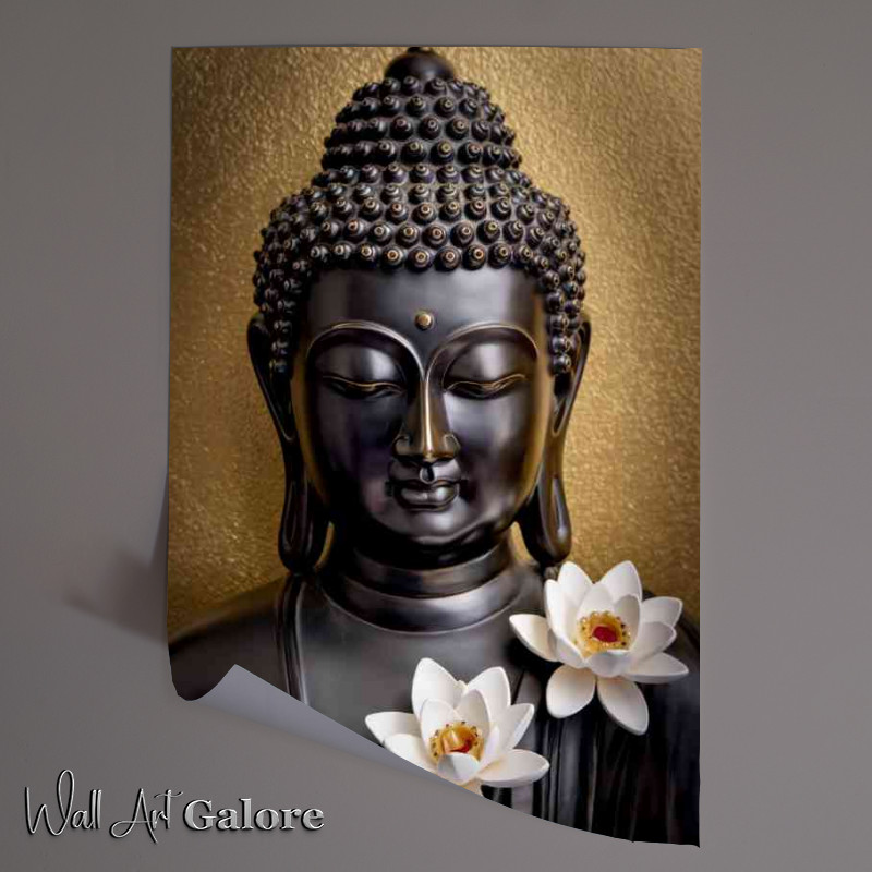 Buy Unframed Poster : (Statue of buddha with gold background)