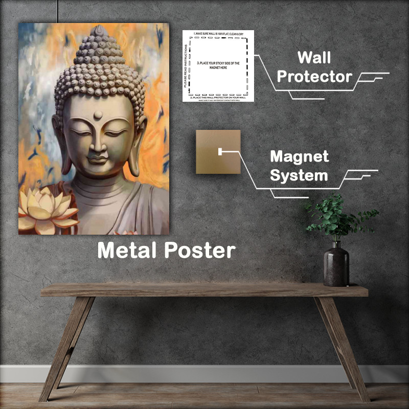 Buy Metal Poster : (The Buddhas face with the flower lotus)