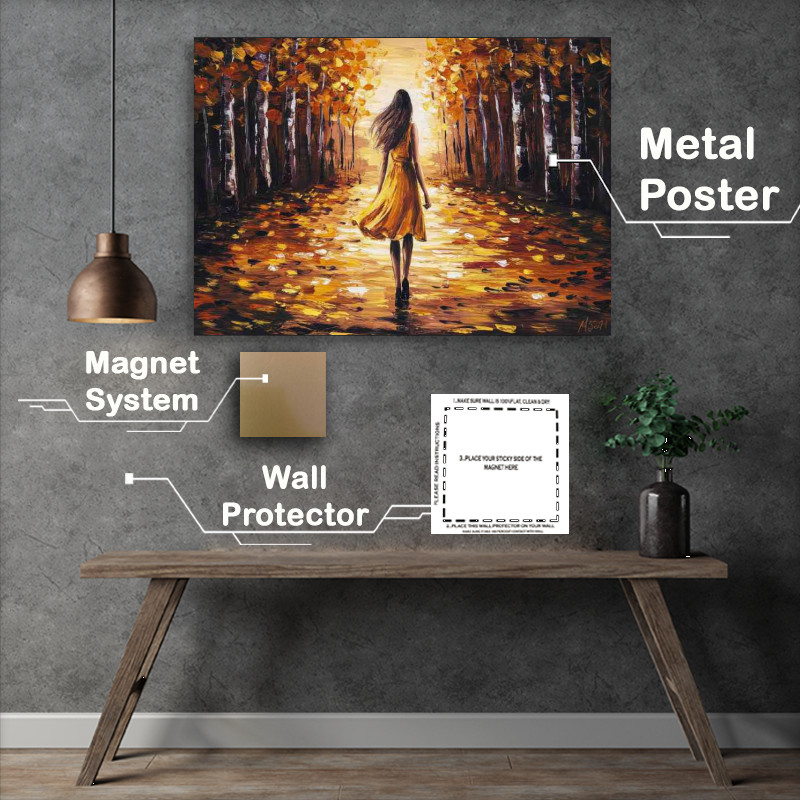 Buy Metal Poster : (Pallet knife painting woman walking in autumn)