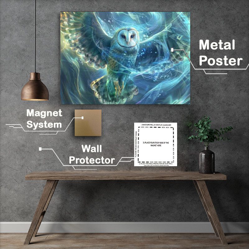 Buy Metal Poster : (Beautiful owl with wings surrounded by air flow)