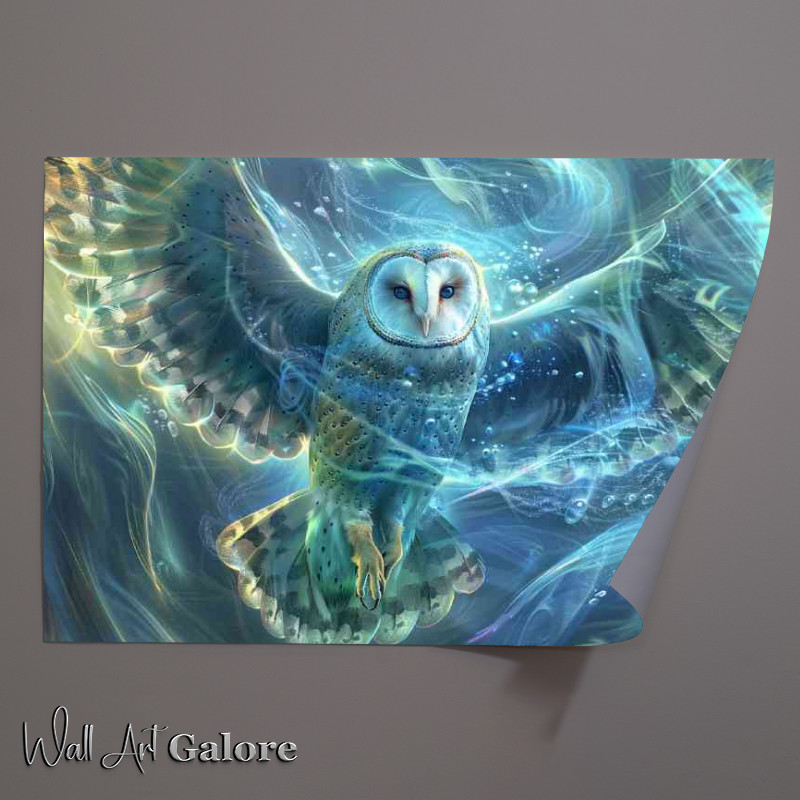 Buy Unframed Poster : (Beautiful owl with wings surrounded by air flow)