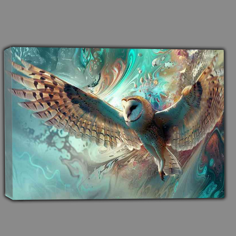 Buy Canvas : (Owl with transparent wings is flying through the waves)