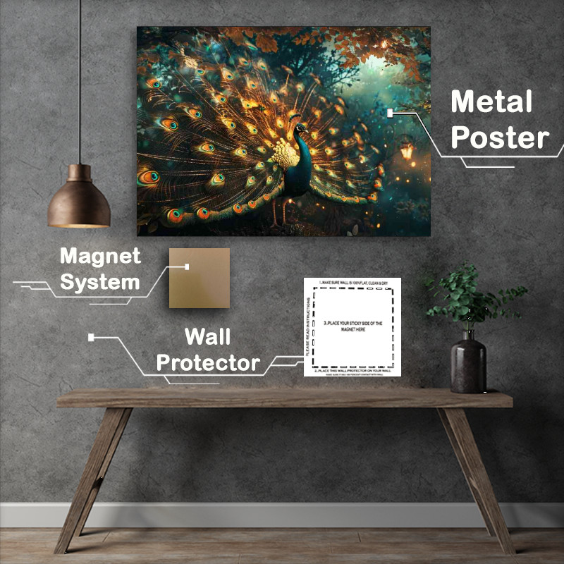 Buy Metal Poster : (Peacock golden feathers)