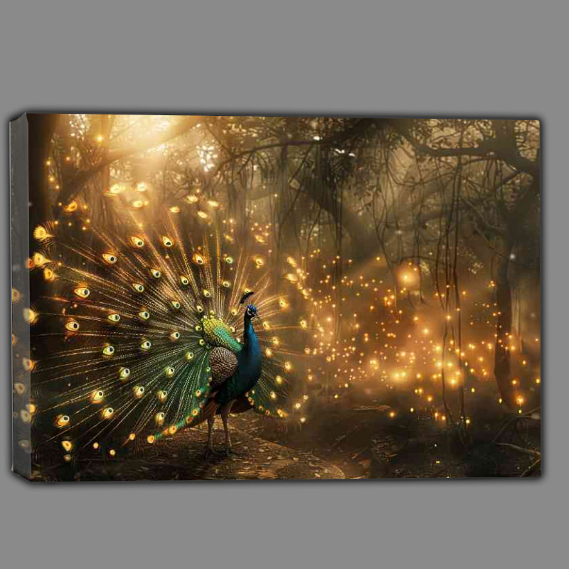 Buy Canvas : (Peacock golden feathers in display)