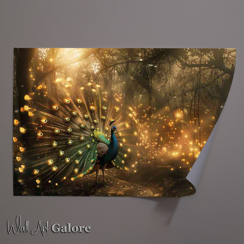 Buy Unframed Poster : (Peacock golden feathers in display)