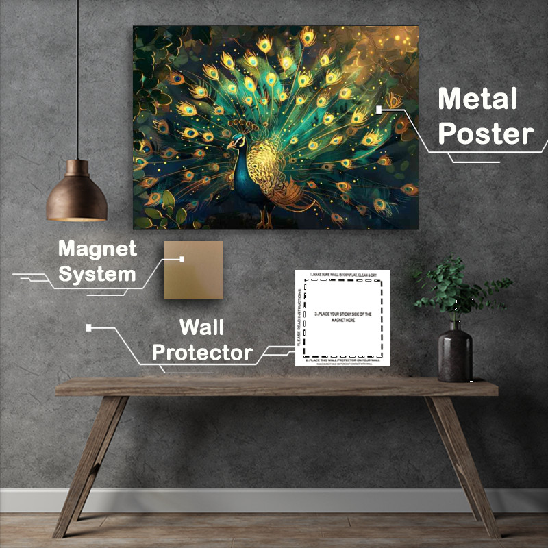 Buy Metal Poster : (Peacock with its feathers spread wide)