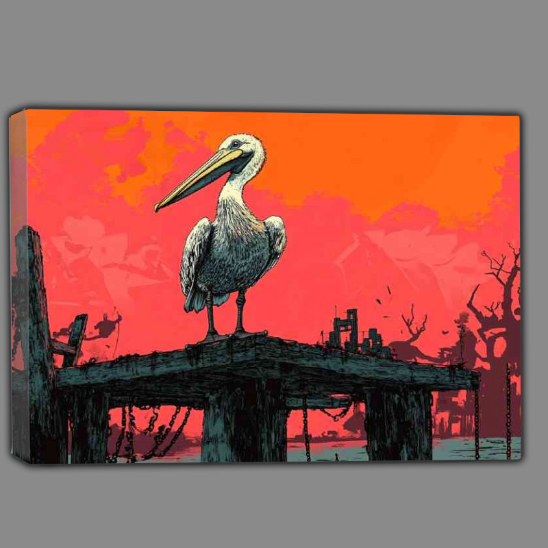 Buy Canvas : (Pelican on the wooden jetty)