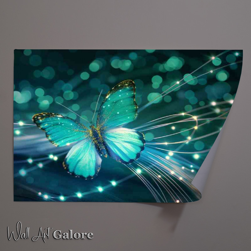 Buy Unframed Poster : (Beautiful turquoise butterfly with glitter and sparkle)
