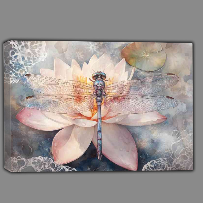 Buy Canvas : (Beautiful watercolor dragonfly with iridescent wings)