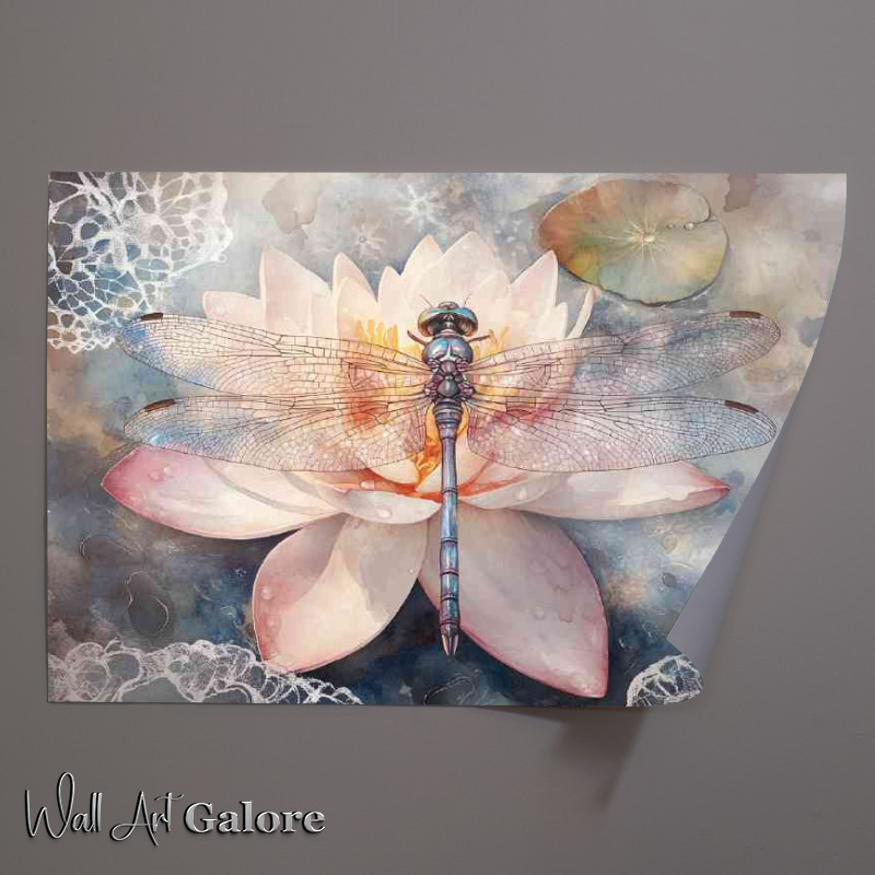 Buy Unframed Poster : (Beautiful watercolor dragonfly with iridescent wings)