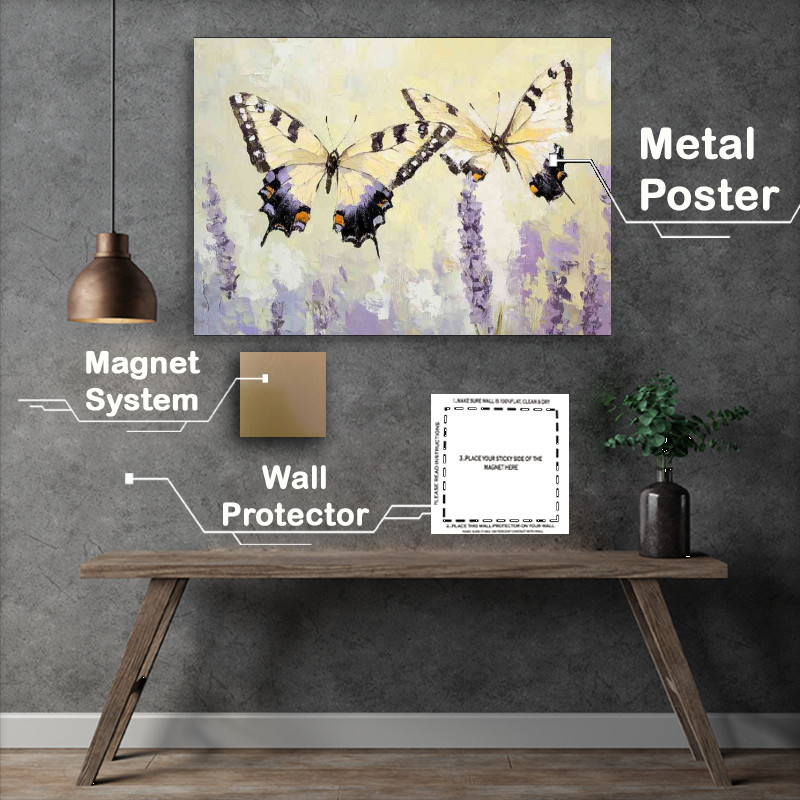 Buy Metal Poster : (Butterflies in a lavender field flying)