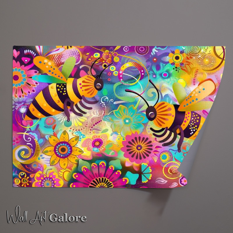 Buy Unframed Poster : (Cartoon style happy bees)