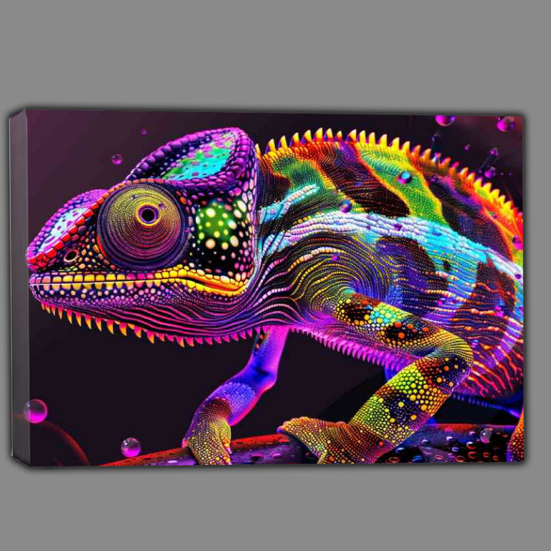 Buy Canvas : (Chameleon in the style of vibrant neon colors retro)