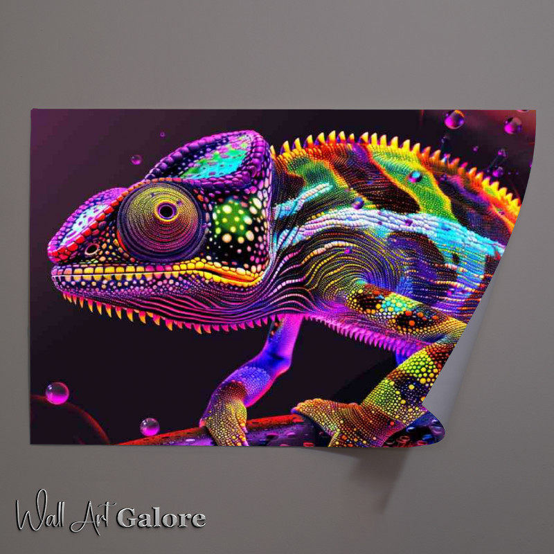Buy Unframed Poster : (Chameleon in the style of vibrant neon colors retro)
