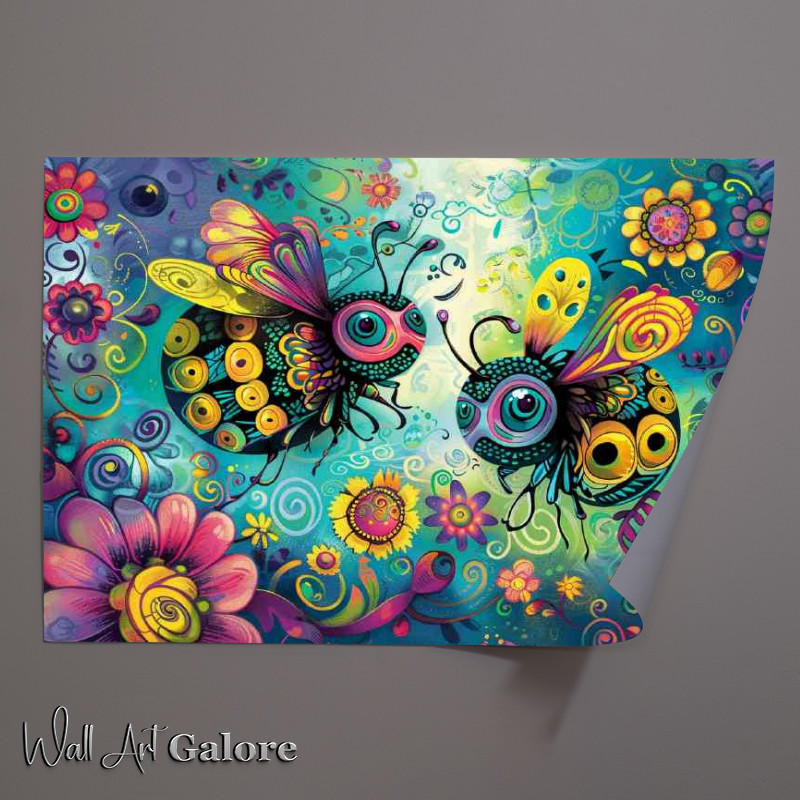 Buy Unframed Poster : (Colourful whimsical happy bees)