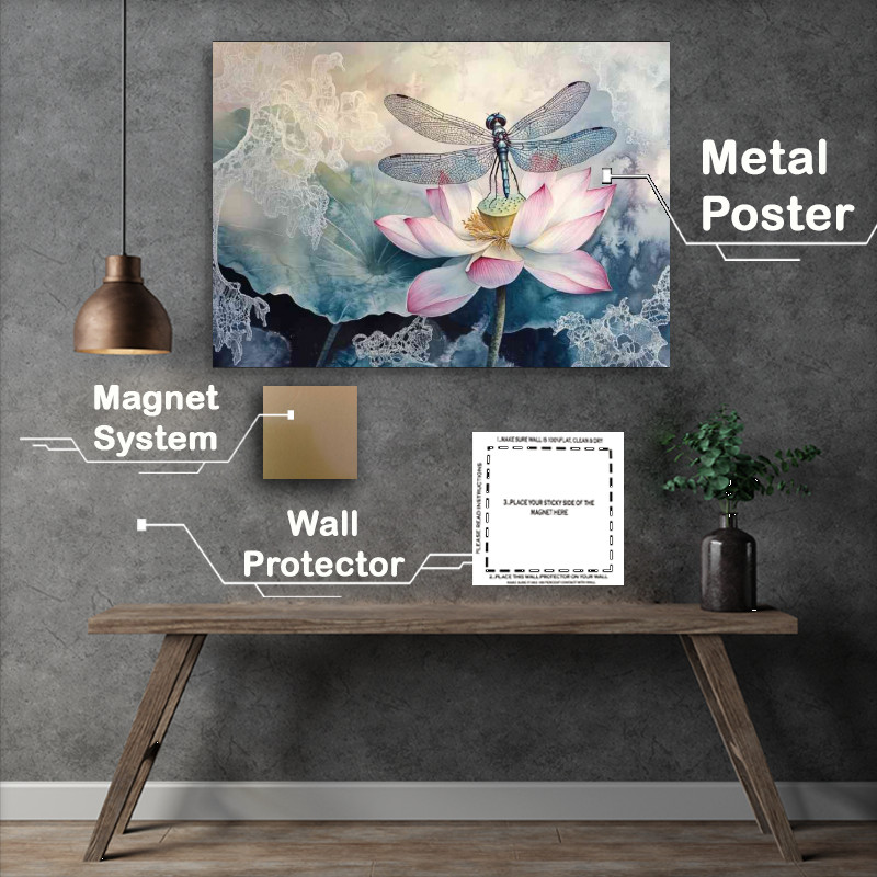 Buy Metal Poster : (Delicate Dragonfly on a lilly)