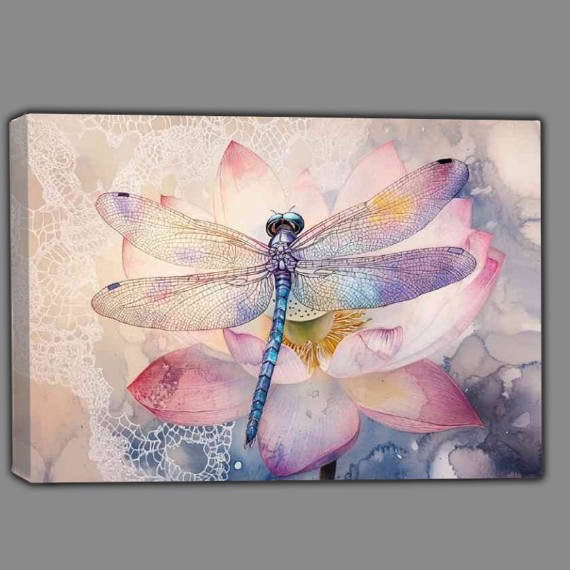 Buy Canvas : (Delicate dragonfly on a water lilly)