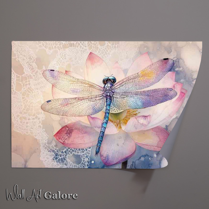 Buy Unframed Poster : (Delicate dragonfly on a water lilly)