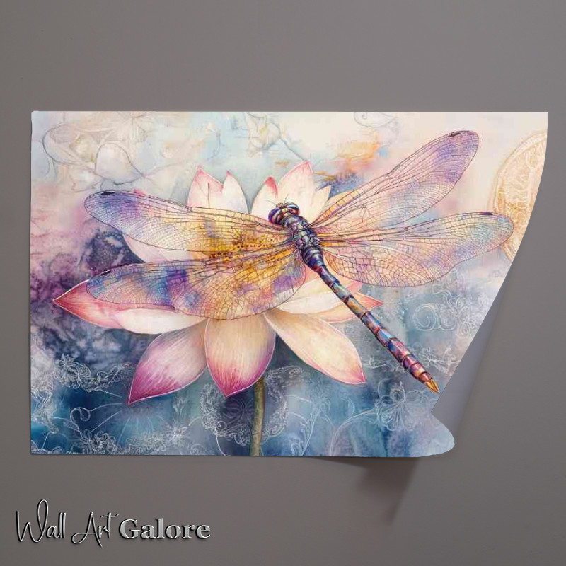 Buy Unframed Poster : (Delicate dragonfly perched on the petal)
