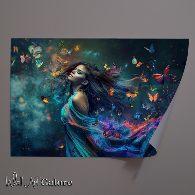 Buy Unframed Poster : (Lady surrounded by butterfiles flying)