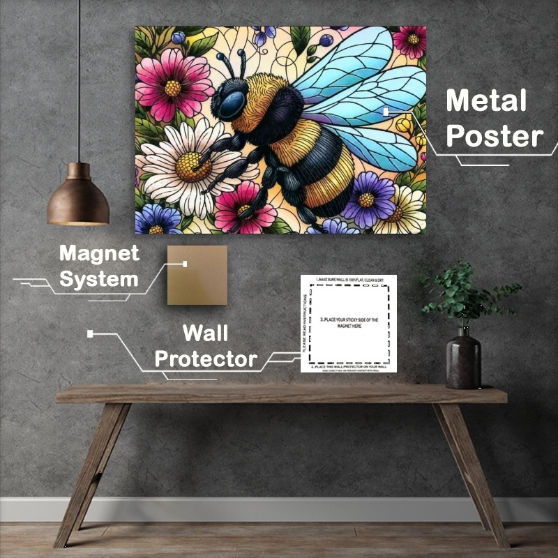 Buy Metal Poster : (Vibrant and intricately designed illustration of bumble bee)