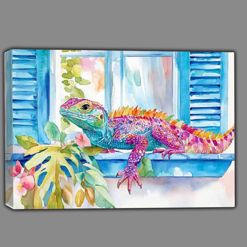 Buy Canvas : (Watercolour colourful lizzard basking)