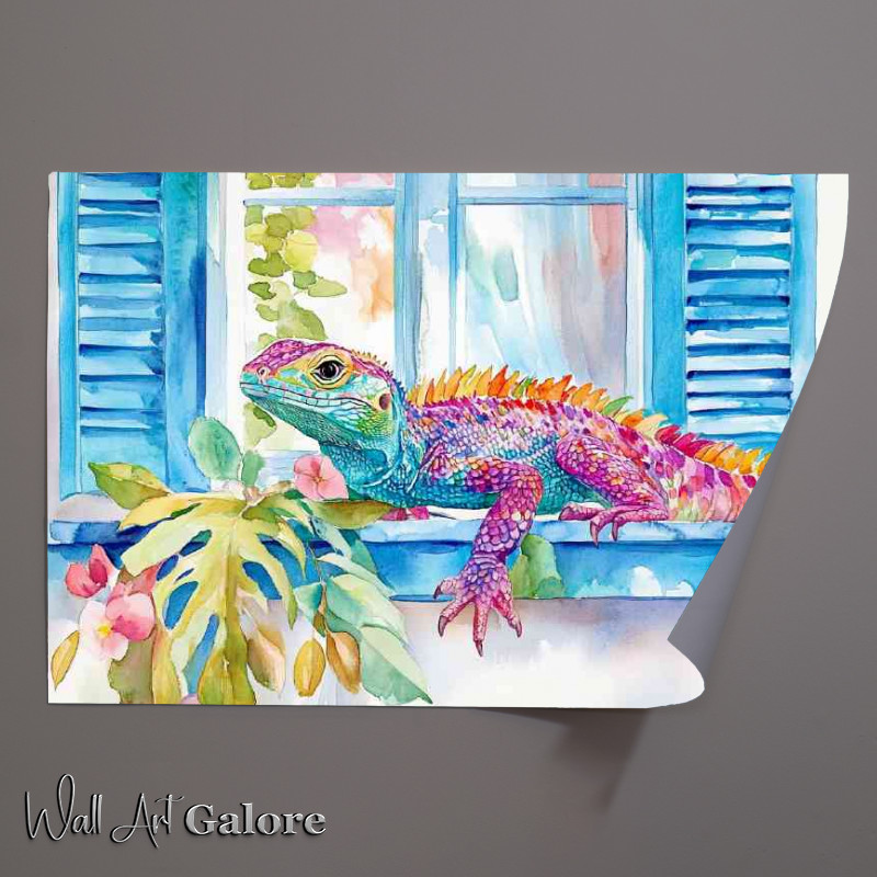 Buy Unframed Poster : (Watercolour colourful lizzard basking)