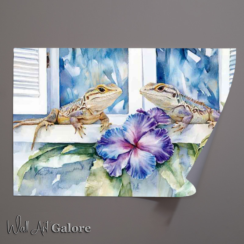 Buy Unframed Poster : (Watercolour lizzards with flowers)