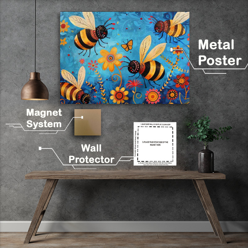 Buy Metal Poster : (Whimsical happy bees)