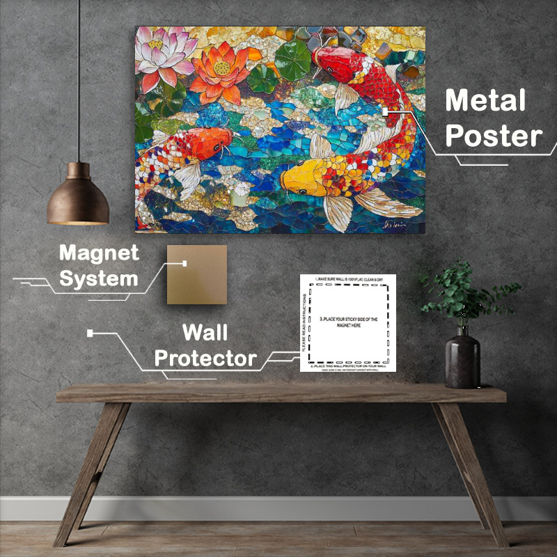 Buy Metal Poster : (Abstract point koi fish)