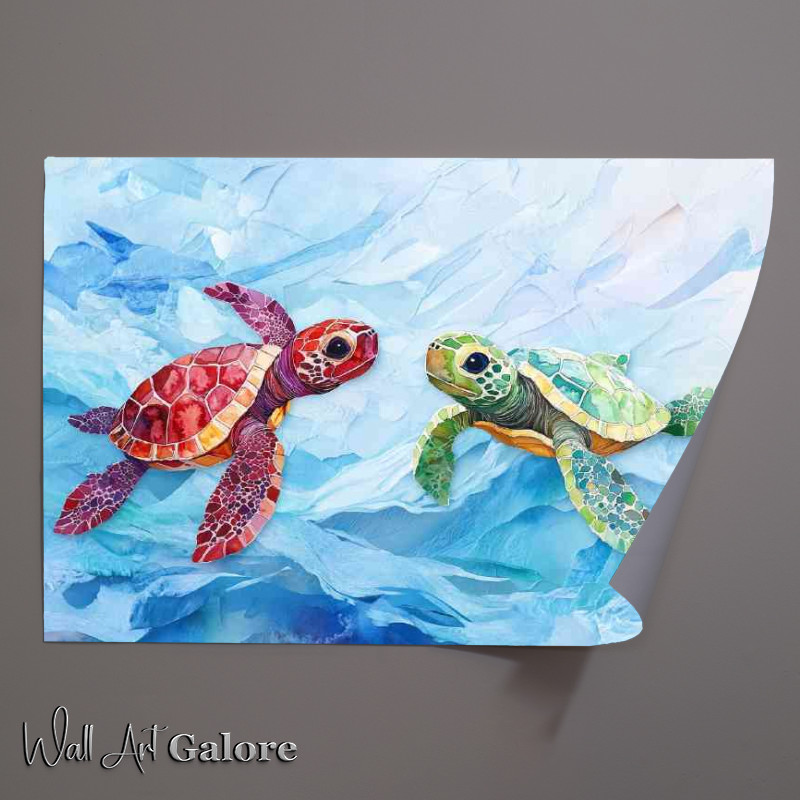 Buy Unframed Poster : (Colourful pair of water turtles)