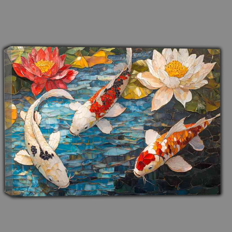 Buy Canvas : (Koi fish and the lotus flowers in water)