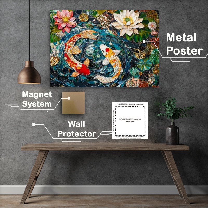 Buy Metal Poster : (Painted Koi with water lillys)