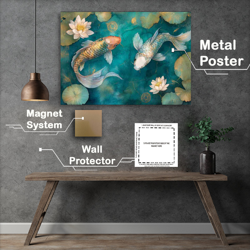 Buy Metal Poster : (Two koi in crystal clear water)